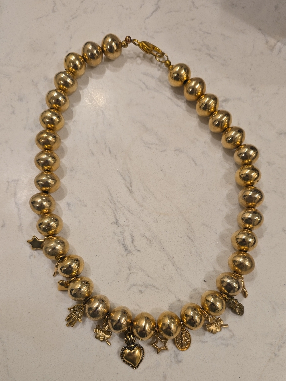 Gold Bead Charm Necklace - Women Jewelry